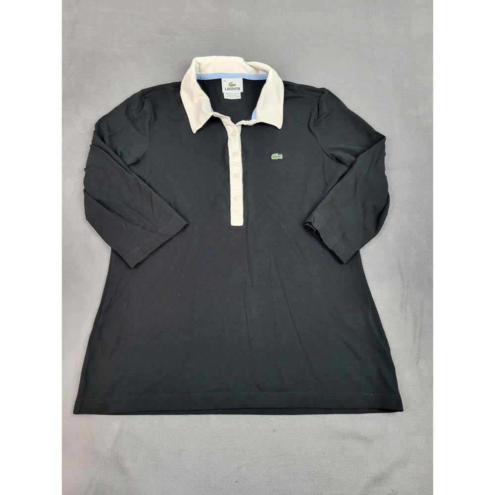 Lacoste Polo Shirt Womens 42 Large Black‎ Raglan Lightweight  Preppy Academia